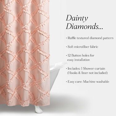 Штора для душу Lush Decor, Шарму в стилі шабі-шик, дизайн у сільському стилі, 182.9 x 182.9 см, Слонова кістка/Світло-жовтий (Blush)