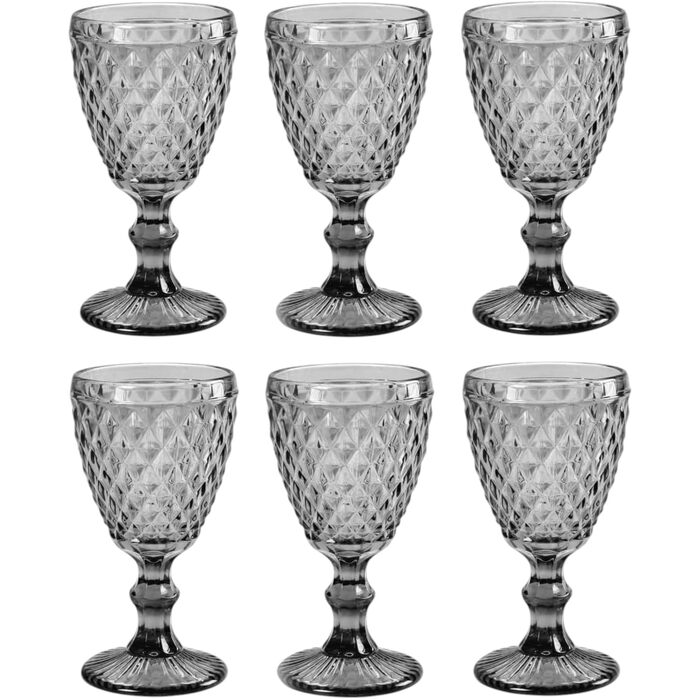 Вінтажний набір з 6 кольорових склянок та келихів з діамантовим візерунком (сітка), келихи Long Drink, келихи для коктейлів з тисненням, склянка, келих, бокал, склянка для води, келих-кубок (сірий бокал)