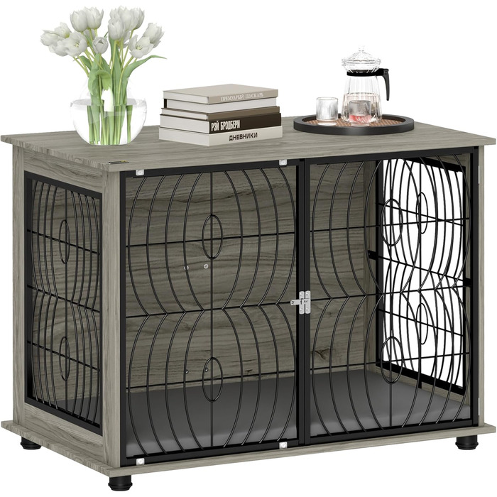 Клітка для собак PawHut - велика, 100x60x73.5 см, сіра, з подушкою, для дому