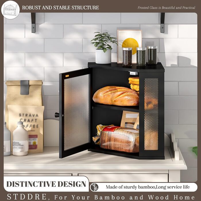 Блок для хліба, кухонна панель, велика місткість, бляха для хліба в стилі фермерського будинку, органайзер для кухонних панелей, двошаровий контейнер для хліба (білий, великий) 29.5 x 29.5 x 35 см (чорний, 29.5 x 29.5 x 35 см)