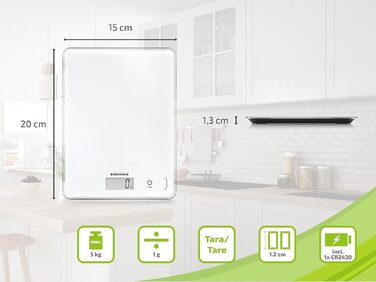Кухонні ваги Soehnle Page Compact 300 білі, цифрові ваги до 5 кг, LCD-дисплей, функція тарування