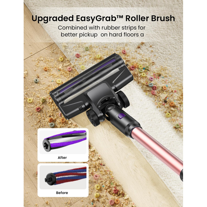 Бездротовий пилосос Vexilar Akku: 60 хв роботи, 45 kPa, 550 W, безщітковий мотор, LED дисплей, 6-в-1, тихий, для дому/авто, підходить для твердих поверхонь, килимів, видалення шерсті тварин, зелений (рожевий)