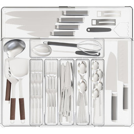 Органайзер для столових приборів ZHUlYIWIN в шухляду, прозорий пластиковий, з регульованими секціями та тримачами для ножів