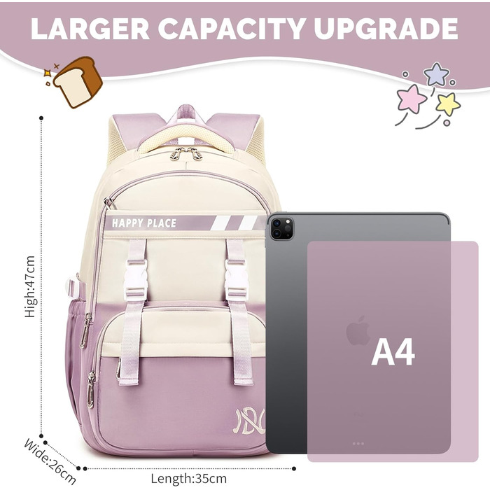 Шкільний рюкзак IvyH для дівчаток, водонепроникний, для 5-9 класів, з нейлону, велика місткість, зелено-фіолетовий