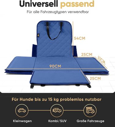 Extra Stable Dog Car Seat - Reinforced Walls & 5 Straps - Waterproof Dog Car Seat for Rear & Front Seat (Standard Size) - Blue