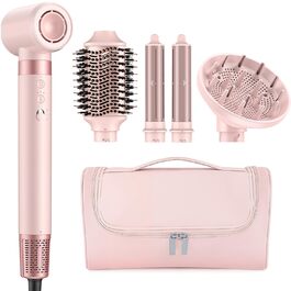 MESCOMB Airstyler 5-in-1: Іонний фен та мультистайлер для волосся з насадками. Швидке сушіння, локони, об'єм, випрямлення. Без пошкодження волосся. У комплекті сумка. Колір: пінк.