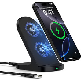 Бездротовий зарядний пристрій 15W Stand для Samsung Galaxy S25/S24/S23/S22/S21 FE та iPhone 16/15/14, Google Pixel 9/8/7/6 (Білий/Чорний)