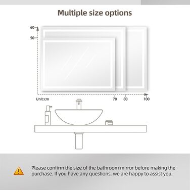 Дзеркало для ванної кімнати з підсвічуванням LED, 50x70 см, сенсорне керування, протитуманне покриття, 6400K, енергозберігаюче