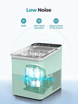 Портативна машина для льоду FOHERE – самоочисна, 14 кг/24 год, 2 розміри, компактний дизайн, 1 кнопка, інтелектуальні попередження, з лопаткою та кошиком для дому/бару/офісу/кемпінгу (зелена)