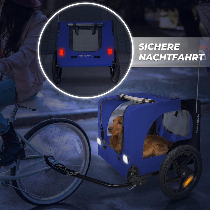 Фаркоп для собак на велосипед, причіп для собак, з прапорцем та ременем, складаний та легкий у зберіганні, кольори: червоний, пісочний, м'ятно-зелений, фіолетово-блакитний, військово-блакитний, військово-зелений (фіолетово-блакитний)