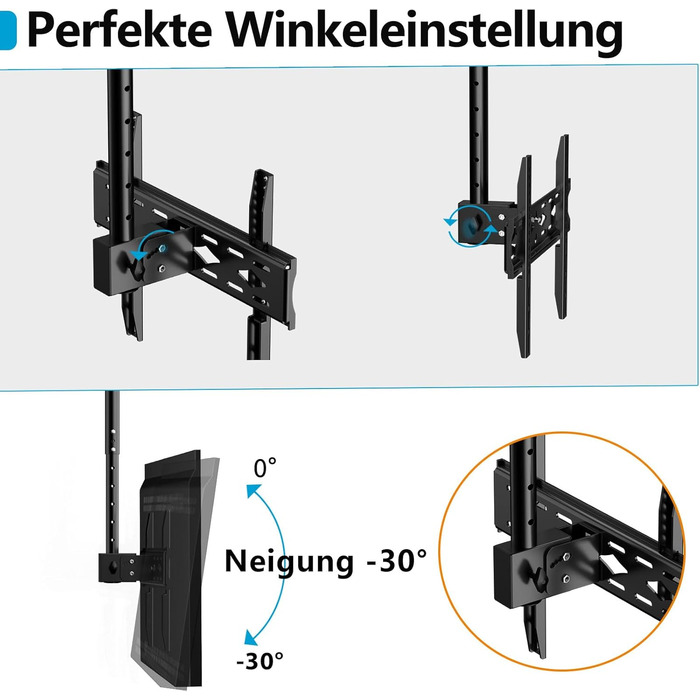 Кронштейн для телевізора на стелю 26-68 дюймів, поворотний, нахильний, до 45 кг, VESA 400x400, регульована висота