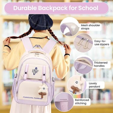 Дитячий рюкзак IvyH для дівчаток - стильний шкільний рюкзак, водонепроникний, великий, для 3-6 класів, фіолетовий