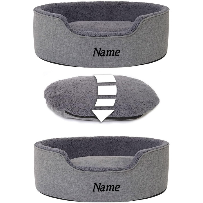 Lionto Dog Bed with Reversible Cushion and Washable Cover, Stable Dog Basket with Anti-Slip Studs, 92x72 cm, Cozy Pet Bed for Dogs and Cats with Plush, (Grey, L 92 x W 72 x H 27 cm (with name tag))
