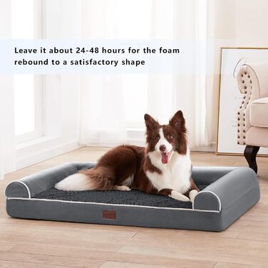 WESTERN HOME Dog Bed Dog Basket Large Dogs Orthopedic Dog Bed Dog Sofa Waterproof 106x76x10cm Dog Beds with Washable Cover Dog Basket Large Dogs, (L 106 x W 76 x H 19 cm, Dark Grey)
