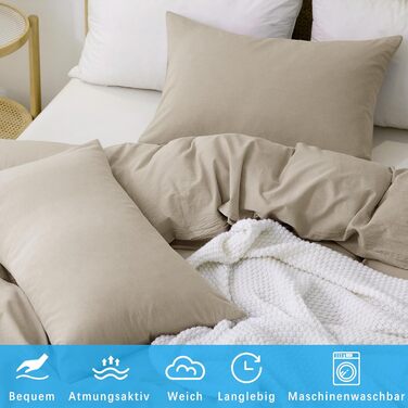 Комплект постільної білизни ATsense 135x200 см, 4 предмети, бавовна, бежевий, дихаючий, сертифікат Öko-Tex, лляна фактура, 2 підковдри та 2 наволочки 80x80 см