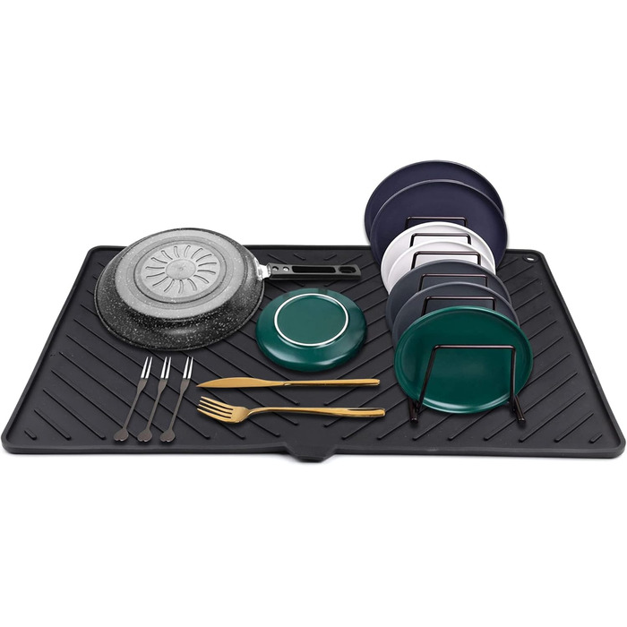 Силиконова підставка для сушіння посуду IYYI (LSD-Black) - велика, термостійка, швидковисихаюча, 23.5 x 15.2 дюймів