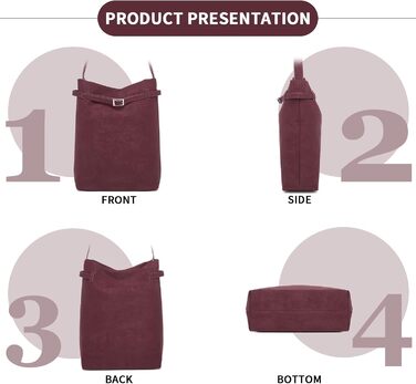 Сумка жіноча Miss Lulu велика шопер-тоут з м'якої PU шкіри, бордова (2-3)