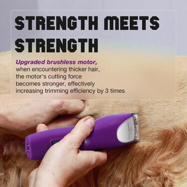 Професійна машинка для стрижки собак, 2 швидкості, ергономічний дизайн, для собак та котів, триммер для довгого, густого та кучерявого хутра (фіолетовий)