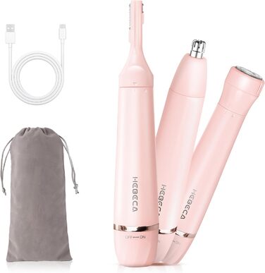 Електричний триммер для обличчя 3-в-1 для жінок: триммер для брів, для гоління та видалення волосся. Вологостійкий, портативний, рожевий.