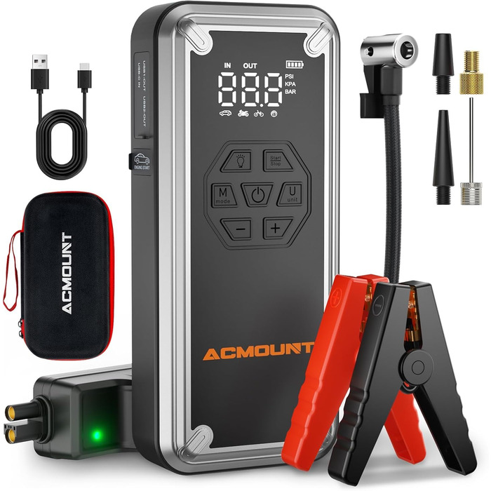 Powerbank для авто Acmount Starthilfe з компресором, 7000A, 150PSI, LCD, LED, до 9L бензину/8L дизеля