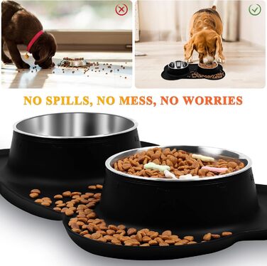 Миска для собак VIVAGLORY Splashfree - нерозливна миска з нержавіючої сталі та силіконовим килимком, 1310 мл, чорна