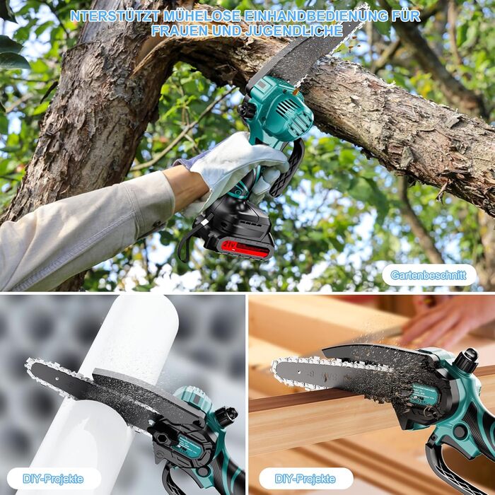 Акумуляторна міні-пилка Olubfdh 4000mAh, 6 дюймів, з автоматичним змащенням, 2 акумулятори 2000mAh, для стрижки гілок та дерева