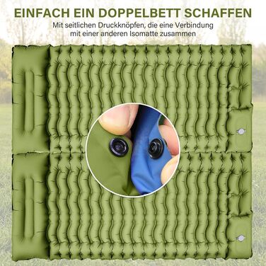 Isomatte кемпінгова самонадувна, надувний килимок для кемпінгу з насосом-пресом та подушкою, компактна та легка, для відпочинку на природі, зелено-блакитна