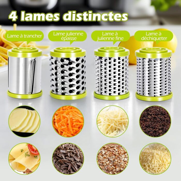 Ручна тертка для овочів 3-в-1 з нержавіючої сталі, Mandoline, терка для сиру з ручкою та 3 змінні леза, для салату, горіхів, фруктів, піци, зелені (терка для сиру сірого кольору)