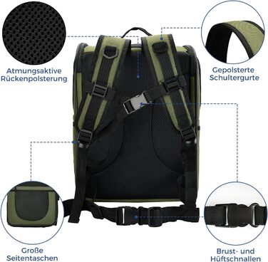 Рюкзак для собак та котів Apollo Walker - зручний та дихаючий рюкзак-переноска для малих тварин (2-15 кг), армійний колір