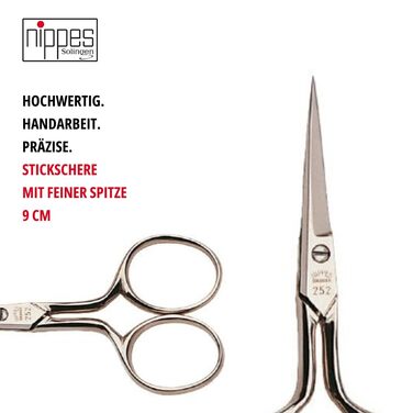 Nippes Solingen ножиці для вишивки та шиття, 9 см, нікельована сталь, швейні ножиці для рукоділля та чистого обрізання ниток