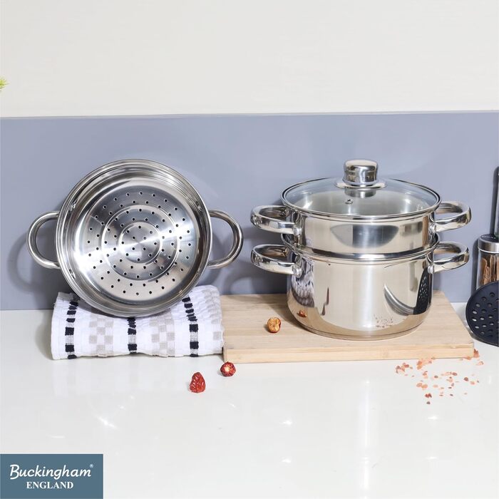Паровий горщик Buckingham на 3 яруси зі скляною кришкою, 18 см