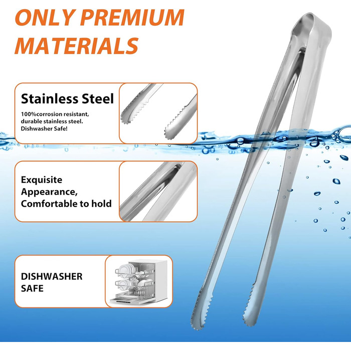 Serving tongs, kitchen tongs, buffet tongs, stainless steel, food tongs, serving tongs, small tongs, pack of 8 (7 inches)