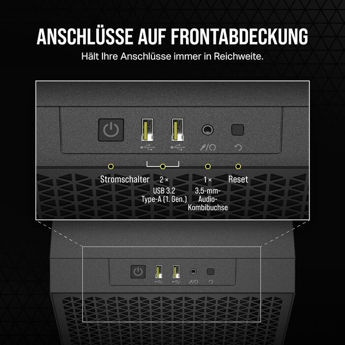 Корпус для ПК CORSAIR 3000D Airflow Mid-Tower з 2 вентиляторами SP120 Elite, підтримка GPU з 4 слотами, чорний