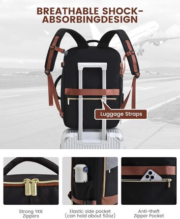 LOVEVOOK Рюкзак для ручної поклажі, 40L, водонепроникний, для подорожей, з відділенням для взуття, для ноутбука (17.3 дюймів), чорний+сірий+коричневий
