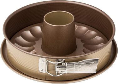 Zenker 7352 MOJAVE GOLD Springform, 26 cm Diameter – Stylish baking pan with flat and tube bottoms, Mahogany/Gold, Made in Germany