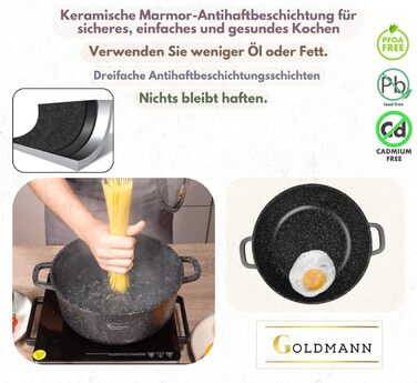 Каструля Goldmann 28 см з антипригарним покриттям, 6,5 л, з кришкою, для всіх плит, екологічна