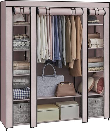 SONGMICS Wardrobe, Fabric Closet, with Clothes Rail and Shelves, Fabric Cover, for Bedroom, Dressing Room, 150 x 45 x 175 cm, LSF03H (Powder Pink)
