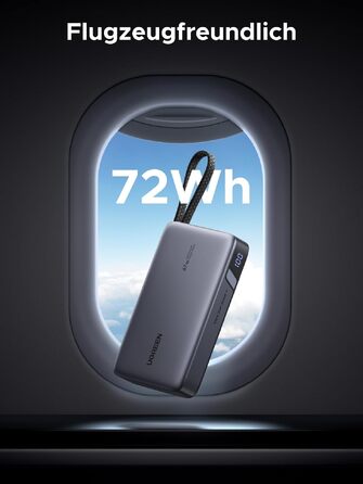 Повербанк UGREEN Nexode 20000mAh 67W з вбудованим кабелем USB-C, швидка зарядка HyperCharge та PD 65W для MacBook, iPad, iPhone, Xiaomi