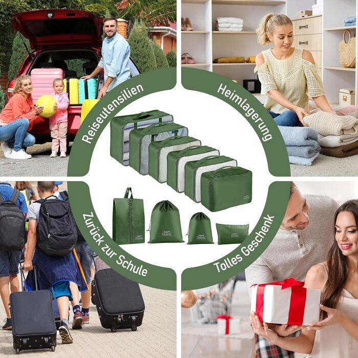 Органайзер для валізи, набір 10 шт. (зелений) - аксесуари для подорожей, кофри, косметичка