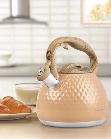 Чайник для заварювання Teekessel 2,7 л з зеленим покриттям та дерев'ястим малюнком, з носиком, з нержавіючої сталі, антигарячий ручка оливкового кольору