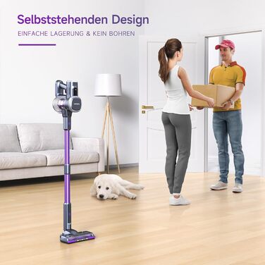 Бездротовий пилосос Lubluelu 27000Pa з акумулятором, 220W, 50 хвилин роботи, 2 насадки та 2 фільтри для твердих поверхонь, фіолетовий