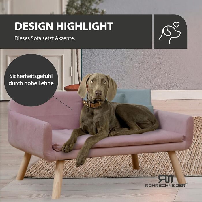 Диванчик для собак Chicago | Водостійкий лежак для собак маленьких та середніх порід | Макс. вага 50 кг | З міцної деревини | Виготовлено в ЄС | Розміри: 103x57x50 см | Сумка для відходів (рожева)