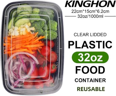 Набір контейнерів для їжі Meal Prep, 20 шт., 32 oz (2 відділення) - BPA Free, для мікрохвильової печі, морозильника та посудомийної машини