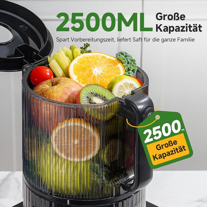 Центрифужна соковижималка AMZCHEF 600W з широким завантажувальним отвором 155 мм для цілих овочів та фруктів, чорна