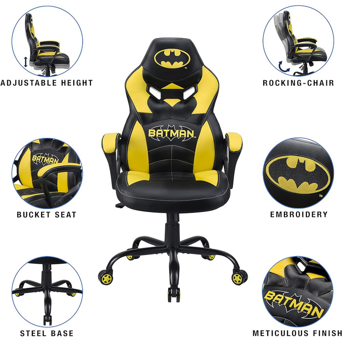 Дитяче ігрове крісло Subsonic Batman, офіційна ліцензія DC Comics, для геймерів та офісу