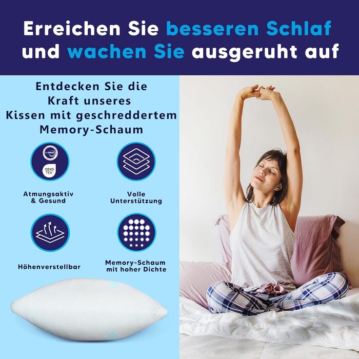 CloudÉtoile Memory Foam Pillow - Height-Adjustable Orthopedic Pillow with Shredded Memory Foam Ergonomic Neck Pillow, Side Sleeper Pillow, Neck Support Pillow (60x40cm)