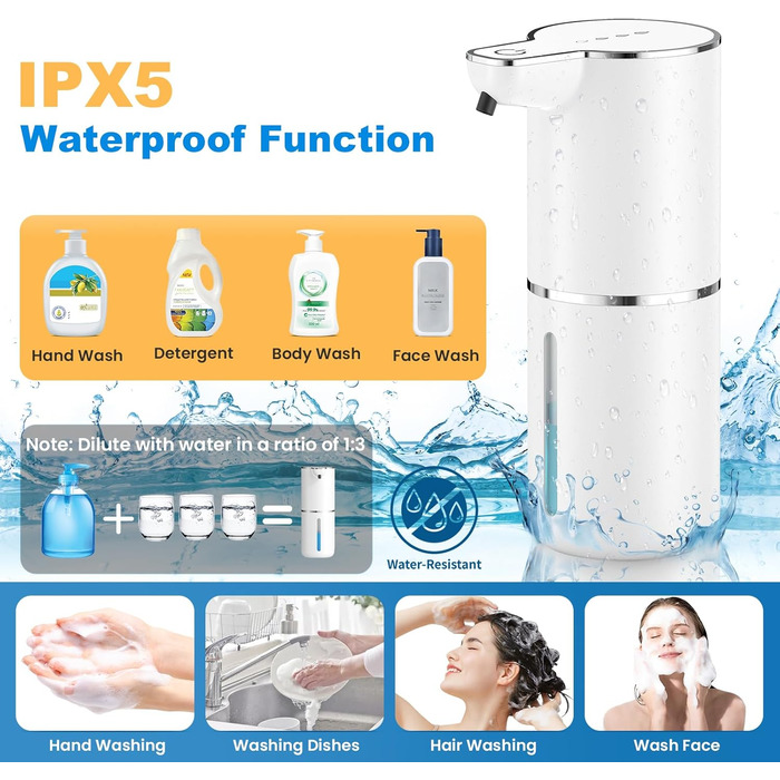 Автоматичний дозатор мила настінний електричний з сенсором, 4 рівня регулювання, USB, перезаряжається, білий для кухні, ванної кімнати, школи, для рідкого та пінного мила