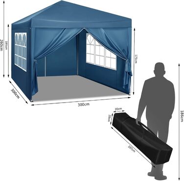 WOLTU Pop-Up Gazebo, Waterproof Folding Canopy, Sun Shade Event Tent with Side Walls, Garden Gazebo for Patio, Camping, Festival, Pagoda Tent, 3 x 3 m, Blue