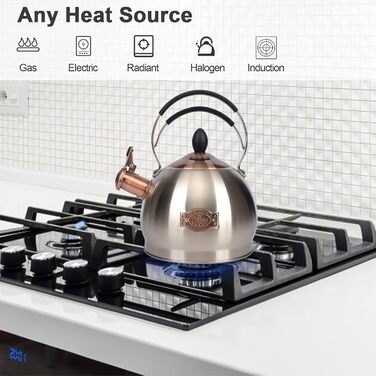 Вінтажний чайник-свисток з нержавіючої сталі 2.6L, ретро дизайн, з ручкою (сріблястий)