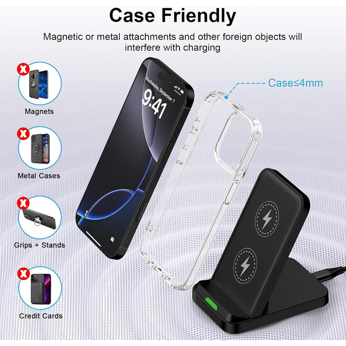 Бездротовий зарядний пристрій 15W: сумісний з Google Pixel, Samsung Galaxy, iPhone. Підставка для швидкої зарядки (V027)